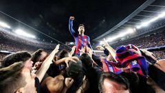 El jugador del Barcelona, Leo Messi, vitoreado tras la remontada al PSG.