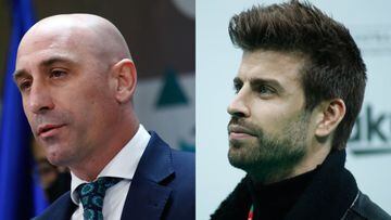 Head of the Spanish FA Luis Rubiales and FC Barcelona player Gerard Pique