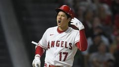 ANAHEIM, CA - JULY 13: Shohei Ohtani #17 of the Los Angeles Angels reacts to hitting a foul ball while playing the Houston Astros at Angel Stadium of Anaheim on July 13, 2022 in Anaheim, California.   John McCoy/Getty Images/AFP
== FOR NEWSPAPERS, INTERNET, TELCOS & TELEVISION USE ONLY ==