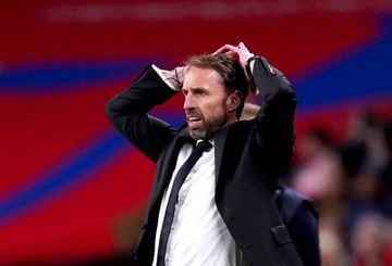 England manager Gareth Southgate reacts during the UEFA Nations League match at Wembley Stadium, London. Picture date: Monday September 26, 2022. (Photo by John Walton/PA Images via Getty Images)
