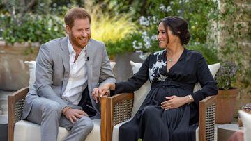 Prince Harry and Meghan, The Duke and Duchess of Sussex, give an interview to Oprah Winfrey in this undated handout photo.  Harpo Productions/Joe Pugliese/Handout via REUTERS   THIS IMAGE HAS BEEN SUPPLIED BY A THIRD PARTY. NO RESALES. NO ARCHIVES. MANDAT