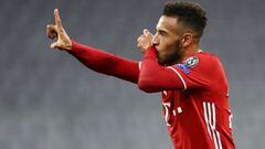 21 October 2020, Bavaria, Munich: Bayern Munich&#039;s Corentin Tolisso celebrates scoring his side&#039;s third goal during the UEFA Champions League Group A soccer match between FC Bayern Munich and Atletico Madrid at Allianz Arena. Photo: Matthias Schr