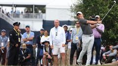 Rory McIlroy of Northern Ireland plays a shot during the first round of the 123rd U.S. Open Championship