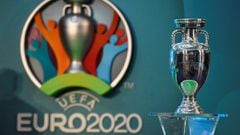FILE PHOTO: Britain Football Soccer - UEFA EURO 2020 Launch Event - London City Hall - 21/9/16  The UEFA EURO 2020 logo on display with the European Championship trophy during the launch  Action Images via Reuters / Tony O&#039;Brien  Livepic  EDITORIAL U