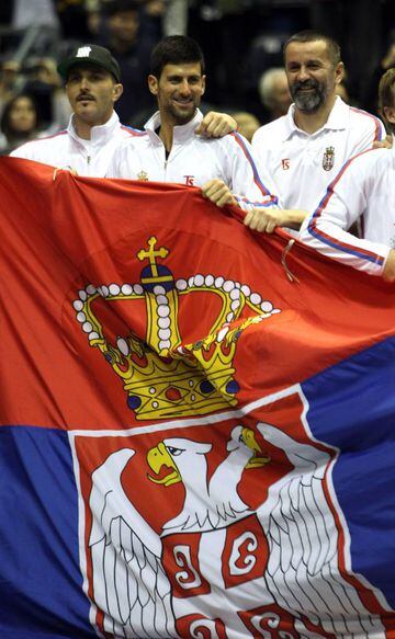 Serbian players celebrate victory over Kazakhstan