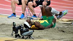 Athletics - World Athletics Championship - Men's Long Jump Final - National Athletics Centre, Budapest, Hungary - August 24, 2023 Jamaica's Carey McLeod reacts after jumping in the final REUTERS/Marton Monus