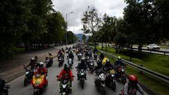 BOGOTA, COLOMBIA - OCTOBER 12: Motorcyclists hold a large demonstration to denounce some points related to the increase in gasoline, the Mandatory Traffic Accident Insurance (SOAT) and the stigma towards this union, in Bogota, Colombia on October 12, 2022. (Photo by VANNESSA JIMENEZ/Anadolu Agency via Getty Images)