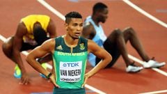 London (United Kingdom), 08/08/2017.- South Africa&#039;s Wayde van Niekerk (front) reacts after winning the men&#039;s 400m final at the London 2017 IAAF World Championships in London, Britain, 08 August 2017. (Londres, Mundial de Atletismo, 400 metros, 