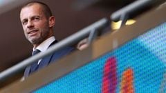 UEFA President Aleksander Ceferin is pictured ahead of the UEFA EURO 2020 semi-final football match between England and Denmark at Wembley Stadium in London on July 7, 2021. (Photo by Catherine Ivill / POOL / AFP)