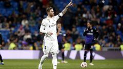 Sergio Ramos celebra un gol con la camiseta del Real Madrid.