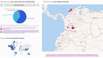 Mapa en Colombia, por departamentos, de casos y muertes por coronavirus a este mi&eacute;rcoles 18 de junio de 2020. Van 57.046 contagiados por COVID-19.
