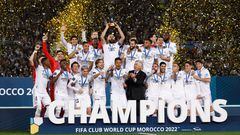 Los jugadores del Real Madrid celebran el Mundial de Clubes conquistado en febrero de 2023 en Marruecos.