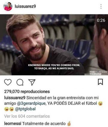 El mensaje de Luis Suárez y Leo Messi sobre su compañero en el Barcelona, Gerard Piqué.