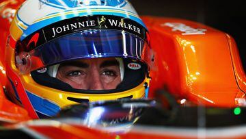 MONTREAL, QC - JUNE 09:  Fernando Alonso of Spain and McLaren Honda prepares to drive in the garage during practice for the Canadian Formula One Grand Prix at Circuit Gilles Villeneuve on June 9, 2017 in Montreal, Canada.  (Photo by Dan Istitene/Getty Images)