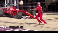 Vettel casi atropella a un mecánico de Ferrari.