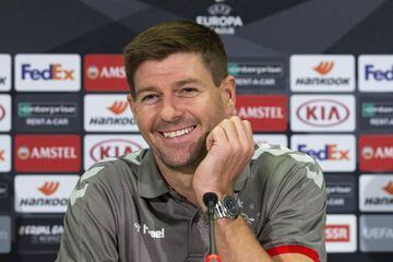 Enjoying being boss | Glasgow Rangers head coach Steven Gerrard attends a press conference.