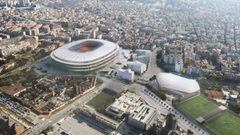 Imagen del proyecto del Espai Bar&ccedil;a con el Camp Nou a la izquierda y el Nou Palau, a la derecha.