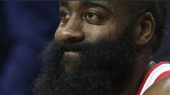 WASHINGTON, DC - DECEMBER 29: James Harden #13 of the Houston Rockets sits on the bench during the second half against the Washington Wizards at Capital One Arena on December 29, 2017 in Washington, DC. NOTE TO USER: User expressly acknowledges and agrees