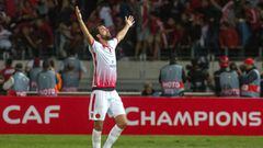 A player from Wydad Casablanca celebrates after his team scored a goal during the CAF Champions League final football match between Egypt&#039;s Al-Ahly and Morocco&#039;s Wydad Casablanca on November 4, 2017, at Mohamed V Stadium in Casablanca. 