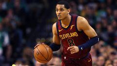 BOSTON, MA - MAY 13: Jordan Clarkson #8 of the Cleveland Cavaliers controls ball against the Boston Celtics during the second quarter in Game One of the Eastern Conference Finals of the 2018 NBA Playoffs at TD Garden on May 13, 2018 in Boston, Massachuset