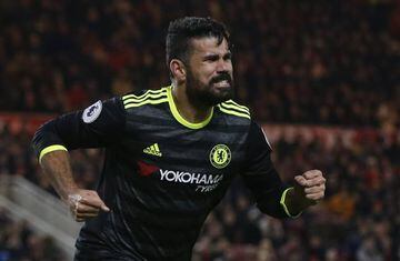 Costa celebrates his goal.