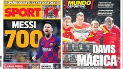 Portadas de los diarios Sport y Mundo Deportivo del d&iacute;a 25 de noviembre de 2019.