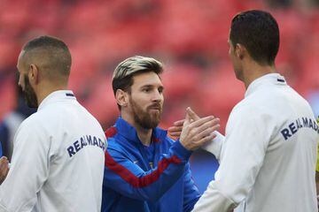 Messrs Messi and Ronaldo renew acquaintances at the Camp Nou on Sunday evening.