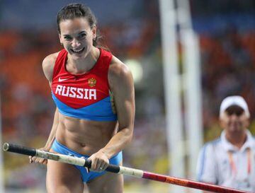 Isinbayeva at the 2013 IAAF World Championships in Moscow.