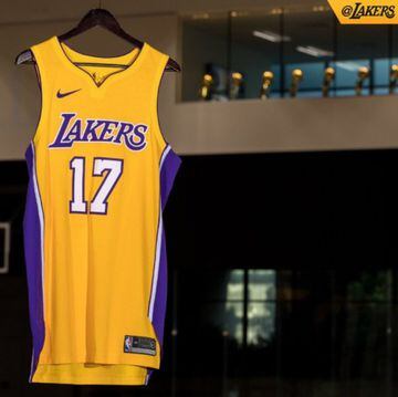 La camiseta de Los Angeles Lakers para la temporada 2017-18.