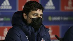 Coach of PSG Mauricio Pochettino answers to the media during the post-match press conference following the French championship Ligue 1 football match between Olympique Lyonnais (Lyon) and Paris Saint-Germain on January 9, 2022 at Groupama stadium in Decin