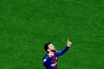 Messi celebrates scoring in Saturday's final at the Wanda Metropolitano.
