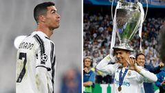 Cristiano Ronaldo eliminado de la Champions 2020-2021 con la Juventus y campe&oacute;n de la 2017-2018 con el Real Madrid.