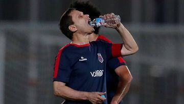 Ezzeldin Bahader, a 74-years-old Egyptian football player of 6th October Club drinks water during a soccer match against El Ayat Sports Club of Egypt&#039;s third division league at the Olympic Stadium in the Cairo suburb of Maadi, Egypt October 17, 2020.