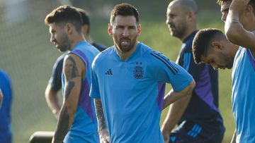 Lionel Messi, in a training session for his team.