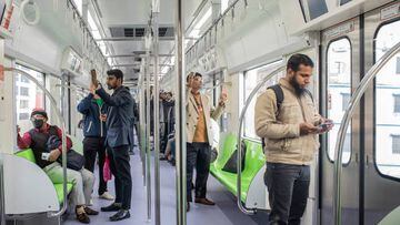 DHAKA, BANGLADESH - 2022/12/29: Passengers travel inside the new Dhaka Metro train from Uttara North to Agargaon. Prime Minister Sheikh Hasina formally inaugurated the country's first metro rail on the 28th December. (Photo by Sazzad Hossain/SOPA Images/LightRocket via Getty Images)