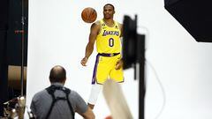EL SEGUNDO, CALIFORNIA - SEPTEMBER 26: Russell Westbrook #0 of the Los Angeles Lakers poses for photos during Los Angeles Lakers media day at UCLA Health Training Center on September 26, 2022 in El Segundo, California. NOTE TO USER: User expressly acknowledges and agrees that, by downloading and/or using this photograph, user is consenting to the terms and conditions of the Getty Images License Agreement.   Ronald Martinez/Getty Images/AFP