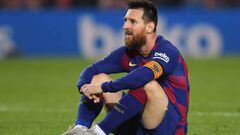 BARCELONA, SPAIN - OCTOBER 29: Lionel Messi of FC Barcelona reacts during the Liga match between FC Barcelona and Real Valladolid CF at Camp Nou on October 29, 2019 in Barcelona, Spain. (Photo by Alex Caparros/Getty Images)