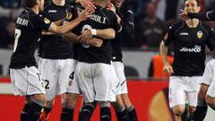 <b>EL 0-1 EN EINDHOVEN. </b>El Valencia se puso por delante con gol de Rami, al que felicitan Jordi Alba, Mathieu, Feghouli y Dealbert.