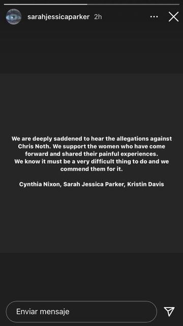 En un comunicado, Cynthia Nixon, Sarah Jessica Parker y Kristin Davis de ‘Sex and the City’ han abordado las acusaciones de agresión contra Chris Noth.
