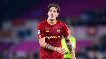 Nicolo' Zaniolo of AS Roma looks dejected during the Serie A match between AS Roma and SS Lazio at Stadio Olimpico, Rome, Italy on 6 November 2022.  (Photo by Giuseppe Maffia/NurPhoto via Getty Images)