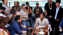 Roger Federer con la prensa en Miami.