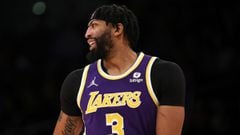 LOS ANGELES, CALIFORNIA - FEBRUARY 16: Anthony Davis #3 of the Los Angeles Lakers looks on during the first quarter against the Utah Jazz at Crypto.com Arena on February 16, 2022 in Los Angeles, California. NOTE TO USER: User expressly acknowledges and ag