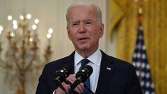El presidente de los Estados Unidos, Joe Biden, hace comentarios sobre la econom&iacute;a y el ciberataque a la red Colonial Pipeline el 10 de mayo de 2021 en el East Room de la Casa Blanca en Washington, DC. 