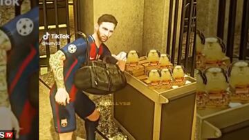 In a video that simulates the Grand Theft Auto video game, Lionel Messi appears, stealing the eight Ballon d’Ors he’s won and stuffing them in a bag.