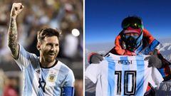 Im&aacute;genes de Leo Messi celebrando un gol con la selecci&oacute;n argentina y del alpinista asi&aacute;tico Dan Zengluobu luciendo su camiseta Albiceleste en la cima del Everest. 