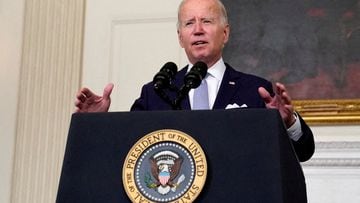 President Joe Biden gestures as he delivers remarks on the Inflation Reduction Act of 2022 at the White House.