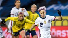 US&#039; Megan Rapinoe scores a penalty during a friendly international soccer match between Sweden and USA at Friends Arena in Stockholm, Sweden, on April 10, 2021. (Photo by Janerik HENRIKSSON / TT NEWS AGENCY / AFP) / Sweden OUT