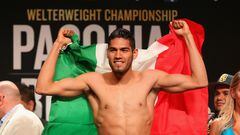 LAS VEGAS, NV - APRIL 08:  Gilberto Ramirez poses on the scale during his official weigh-in at MGM Grand Garden Arena on April 8, 2016 in Las Vegas, Nevada. Ramirez will challenge WBO super middleweight champion Arthur Abraham for his title on April 9 in Las Vegas.  (Photo by Christian Petersen/Getty Images)