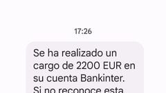 Captura de un SMS fraudulento en el que se suplanta la identidad de Bankinter