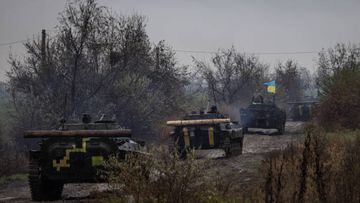 KHERSON, UKRAINE - NOVEMBER 20: A column of Ukrainian BMP-2 vehicles navigate a muddy road in Kherson region on November 20, 2022 in Kherson, Ukraine. Ukrainian forces took control of Kherson last week, as well as swaths of its surrounding region, after Russia pulled its forces back to the other side of the Dnipro river. Kherson was the only regional capital to be captured by Russia following its invasion on February 24. (Photo by Chris McGrath/Getty Images)